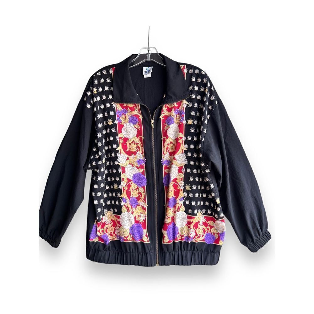 Vintage Sport Savvy Women’s ladybug and floral lightweight bomber jacket, sz L